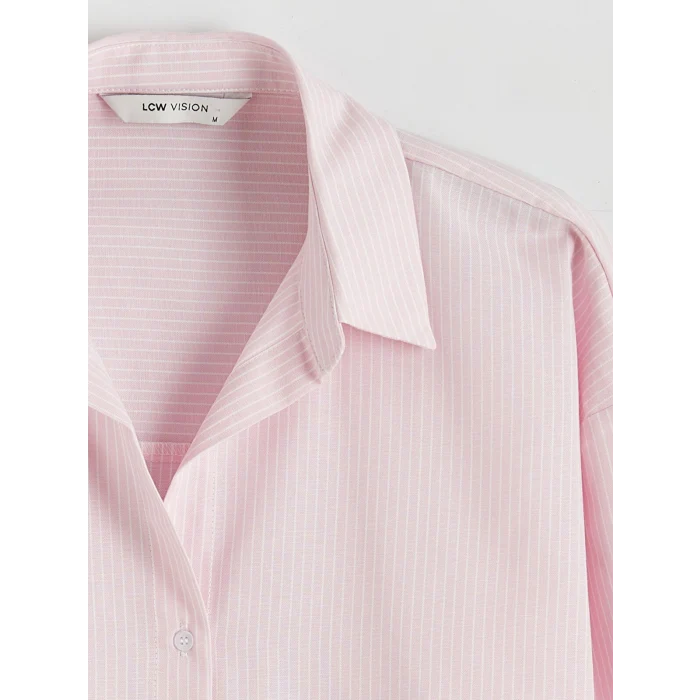LCW Vision Pembe Çizgili Oversize Oxford Kadın Gömlek