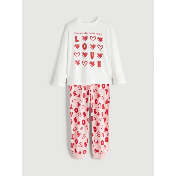 LCW Kids Ekru Bisiklet Yaka Kız Çocuk Pijama Takımı