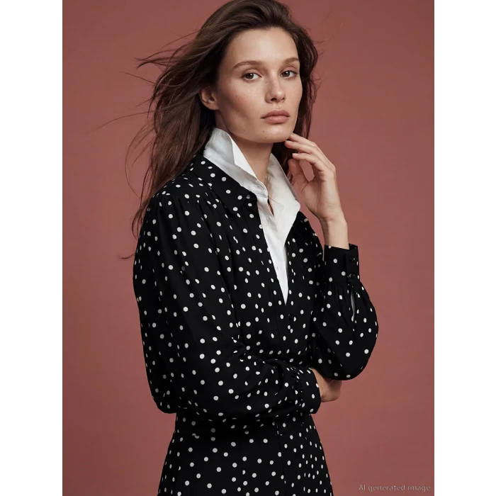 LCW Modest Siyah Puantiyeli Poplin Kadın Gömlek