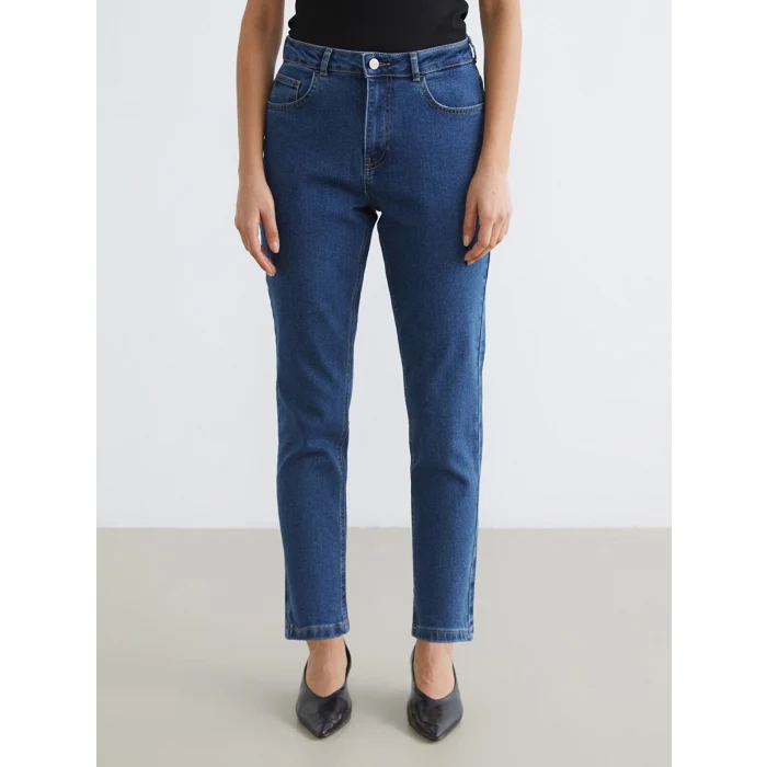 LCW Modest İndigo Mom Fit Kadın Jean Pantolon