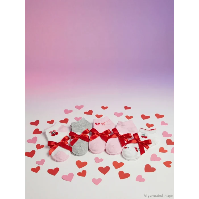 LCW Kids Ekru Desenli Kız Çocuk Patik Çorap 5li