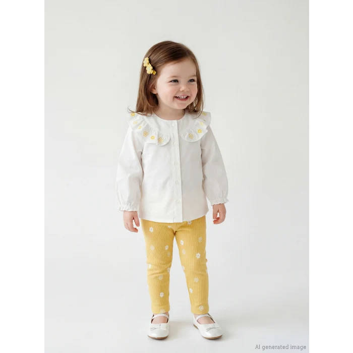 LCW baby Ekru Çiçekli Kız Bebek Gömlek ve Tayt