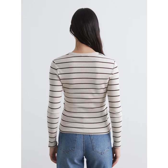 LCWAIKIKI Classic Bej Bisiklet Yaka Çizgili Kadın Body