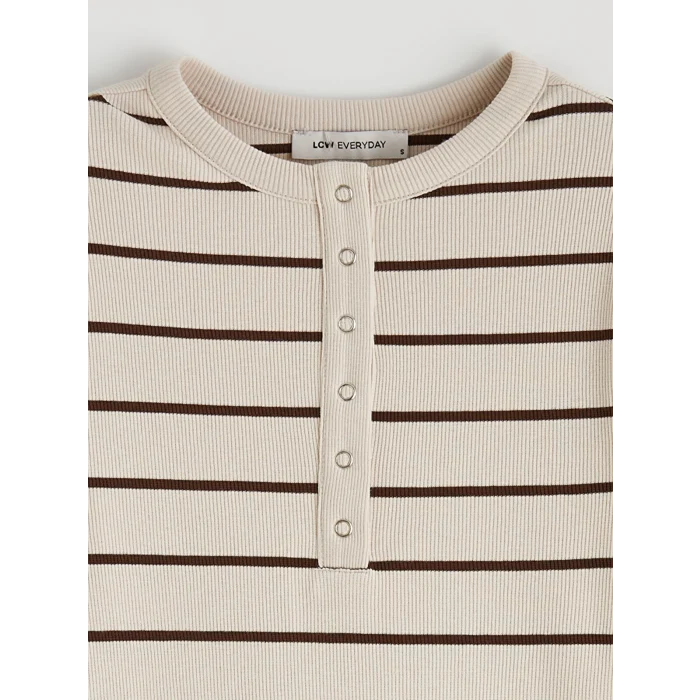 LCWAIKIKI Classic Bej Bisiklet Yaka Çizgili Kadın Body