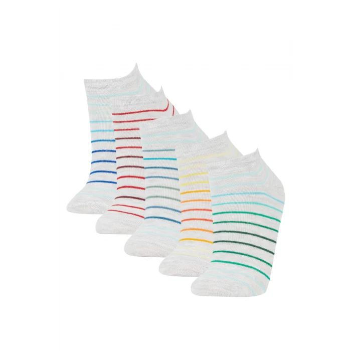 Defacto Y2443A6GR2 Gri 5li Pamuklu Çizgili Patik Çorap Erkek Çocuk
