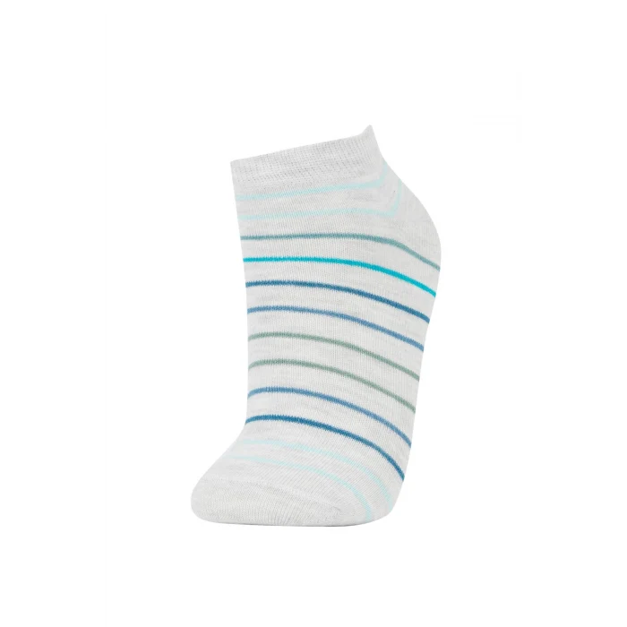 Defacto Y2443A6GR2 Gri 5li Pamuklu Çizgili Patik Çorap Erkek Çocuk