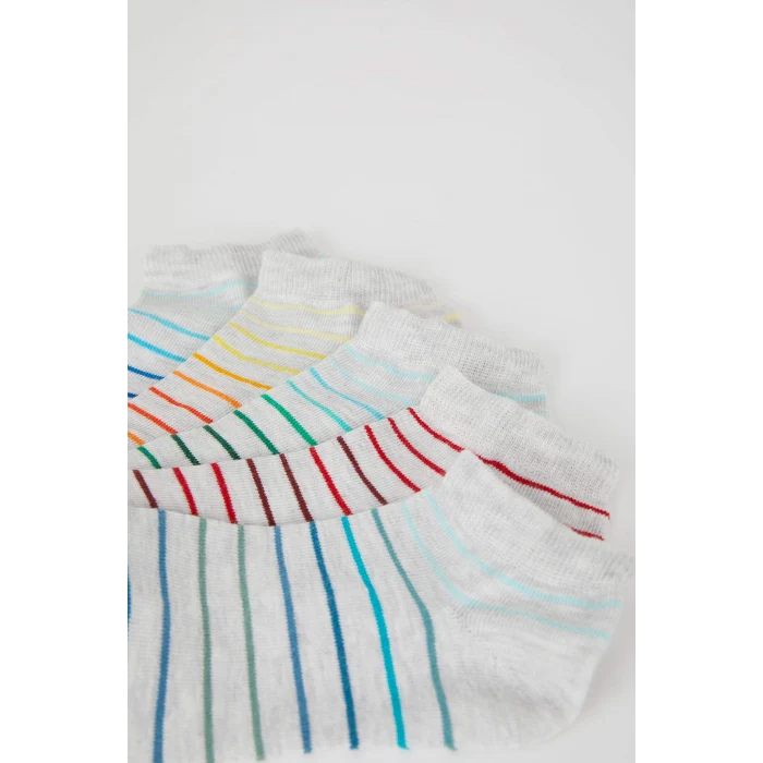 Defacto Y2443A6GR2 Gri 5li Pamuklu Çizgili Patik Çorap Erkek Çocuk