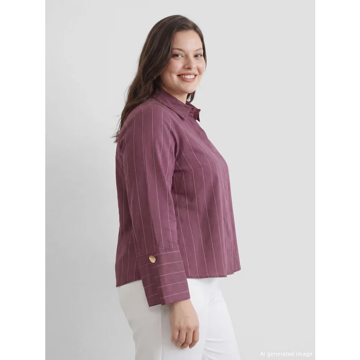 LCWAIKIKI Classic Mürdüm Çizgili Kadın Gömlek