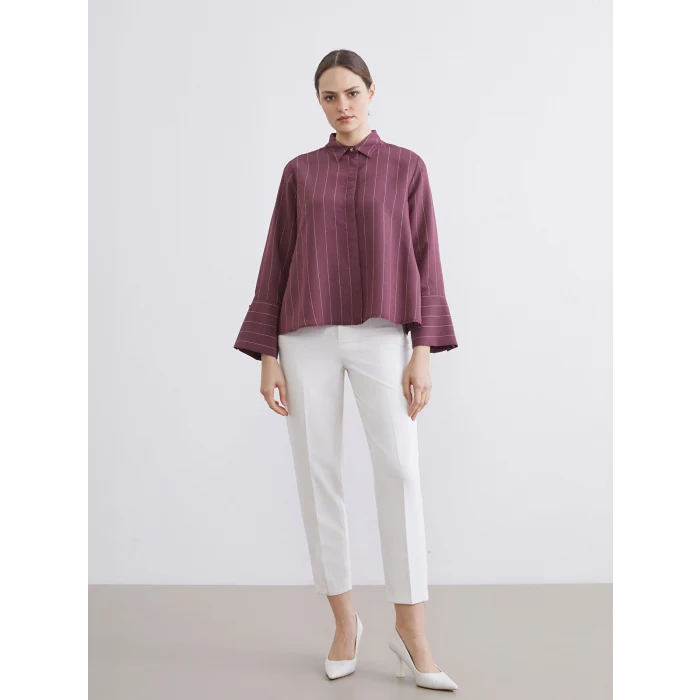 LCWAIKIKI Classic Mürdüm Çizgili Kadın Gömlek