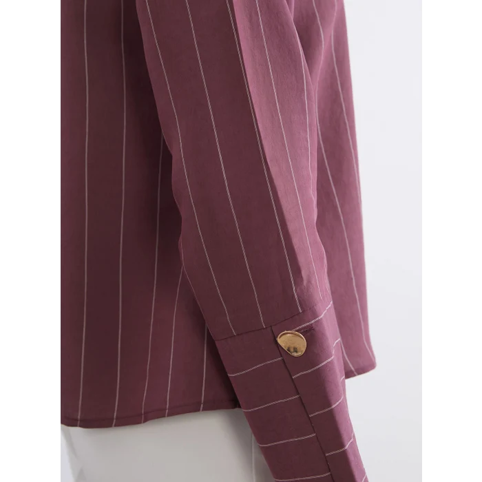 LCWAIKIKI Classic Mürdüm Çizgili Kadın Gömlek