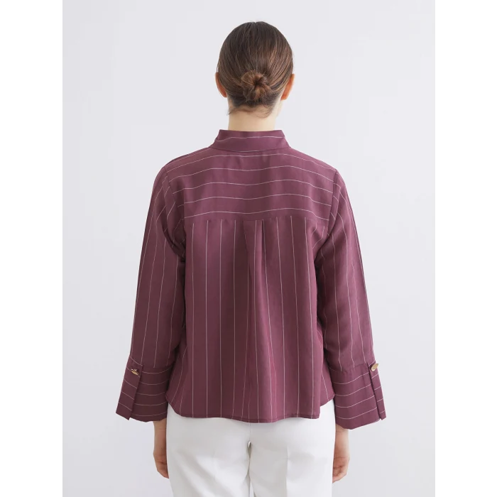 LCWAIKIKI Classic Mürdüm Çizgili Kadın Gömlek