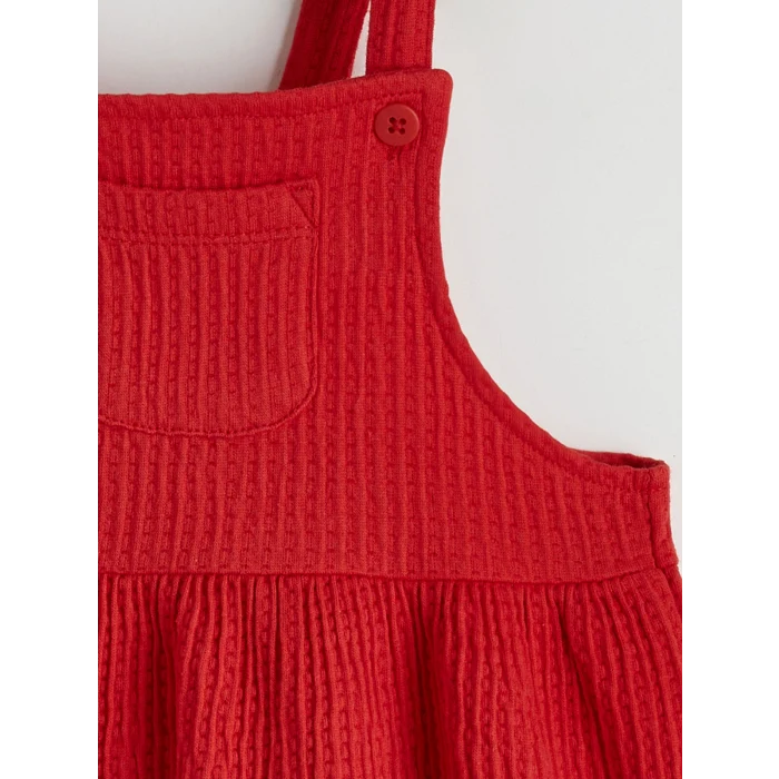 LCW baby Kırmızı Bebe Yaka Nakışlı Kız Bebek Bluz ve Salopet Elbise