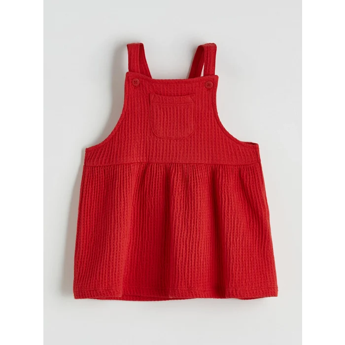 LCW baby Kırmızı Bebe Yaka Nakışlı Kız Bebek Bluz ve Salopet Elbise