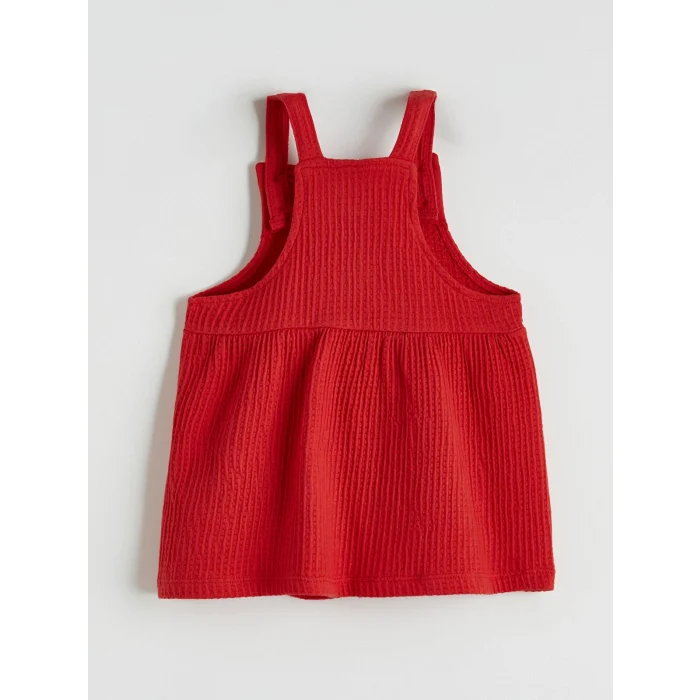 LCW baby Kırmızı Bebe Yaka Nakışlı Kız Bebek Bluz ve Salopet Elbise