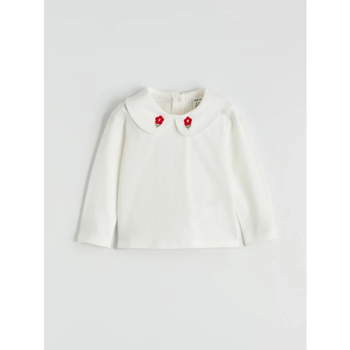 LCW baby Kırmızı Bebe Yaka Nakışlı Kız Bebek Bluz ve Salopet Elbise