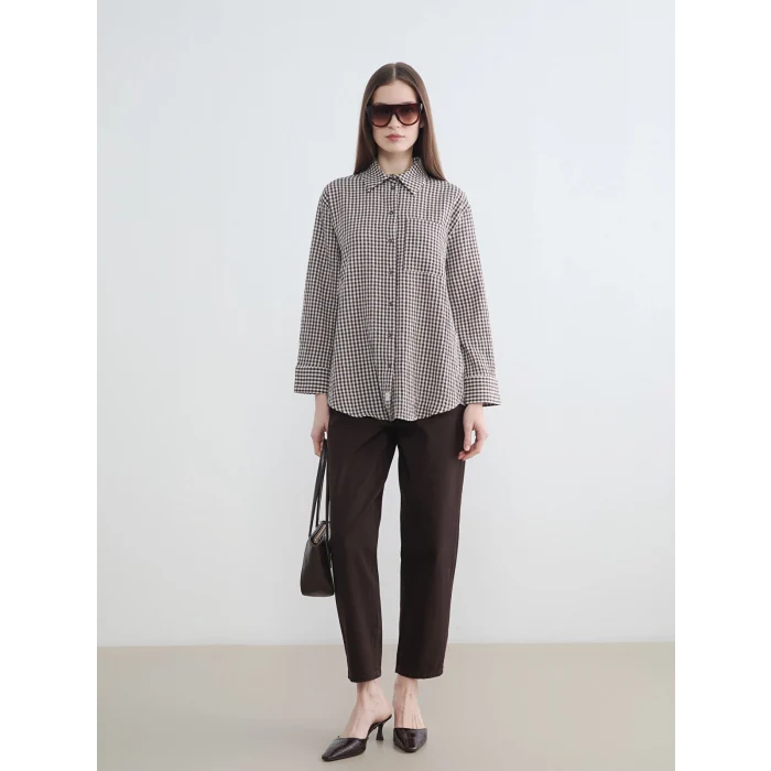 LCW Modest Kahverengi Ekose Kadın Gömlek Tunik