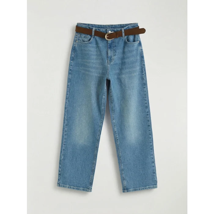 XSIDE Mavi Beli Kemerli Wideleg Kadın Jean Pantolon