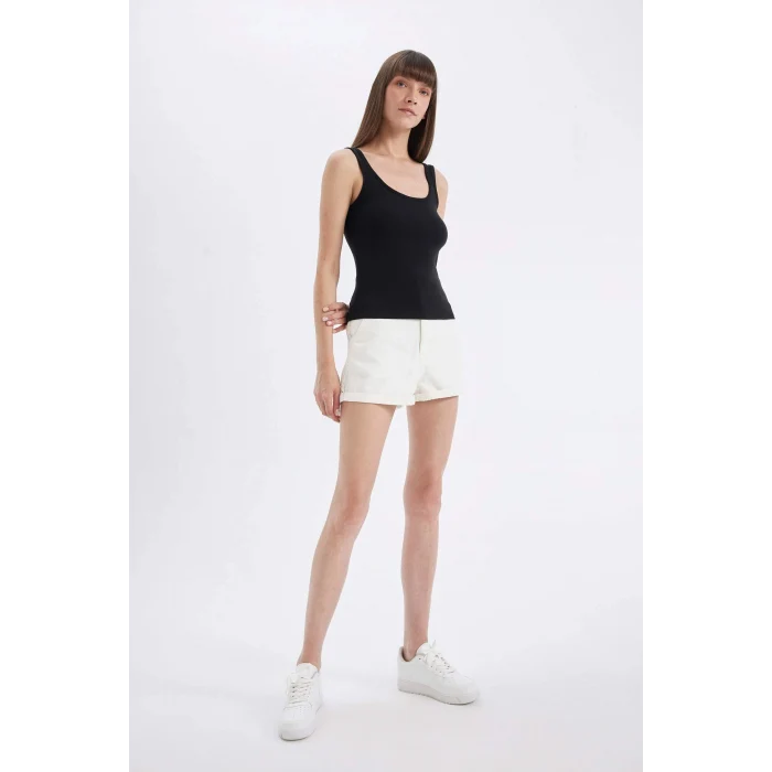 Defacto C0095AXBK81 Siyah Siyah Slim Fit Dar Kesim U Yaka Ribana Basic Düz Atlet