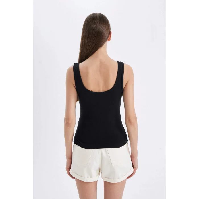 Defacto C0095AXBK81 Siyah Siyah Slim Fit Dar Kesim U Yaka Ribana Basic Düz Atlet