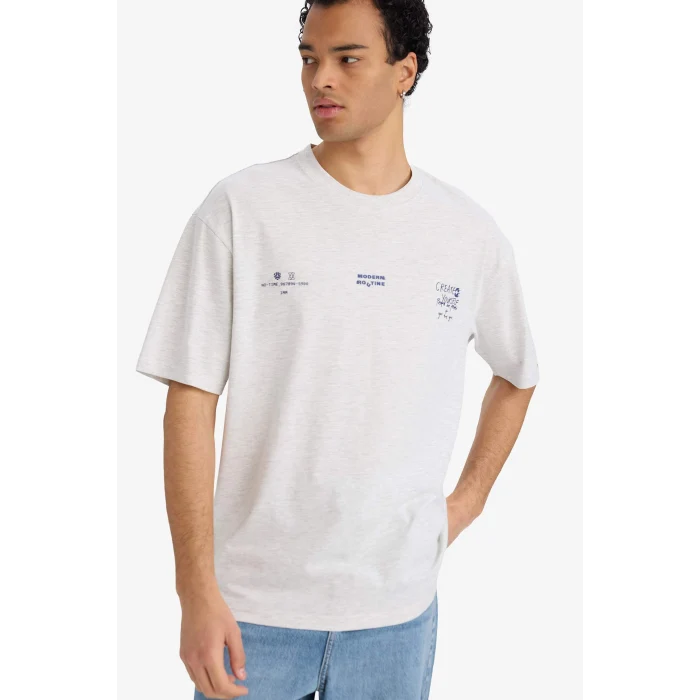 Defacto F8120AXGR389 Gri %100 Pamuk Boxy Fıt Baskılı Tişört