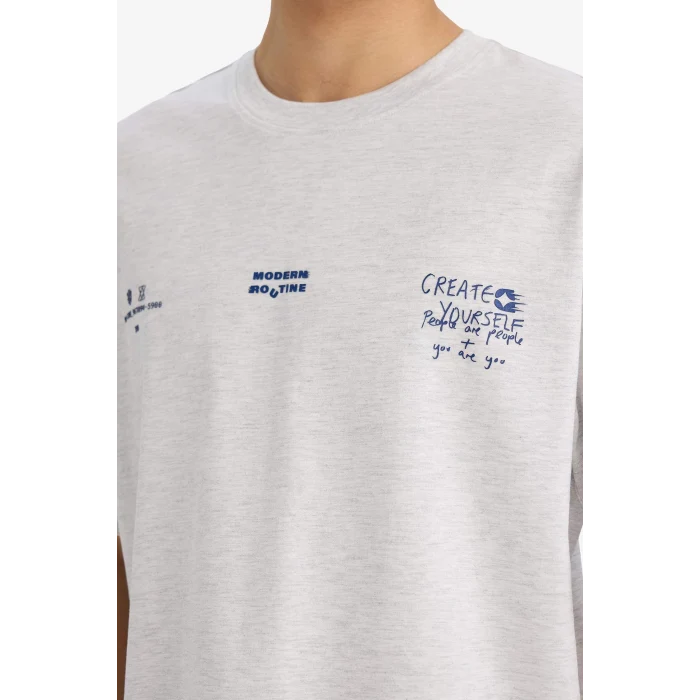 Defacto F8120AXGR389 Gri %100 Pamuk Boxy Fıt Baskılı Tişört