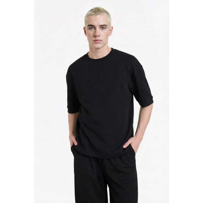 Defacto B4844AXBK81 Siyah LOOSE FIT Nefes Alabilen Kumaş Tişört
