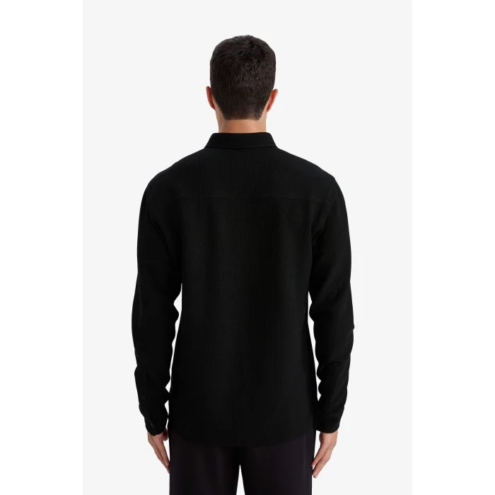 Defacto F9049AXBK81 Siyah Regular Fıt Polo Yaka Penye Uzun Kollu Gömlek