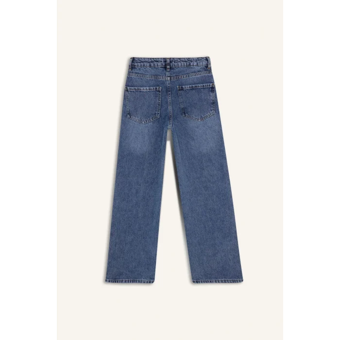 Defacto G7740A8NM34 Mavi Straıght Wıde Çiçek Baskılı Jean Pantolon Kız Çocuk