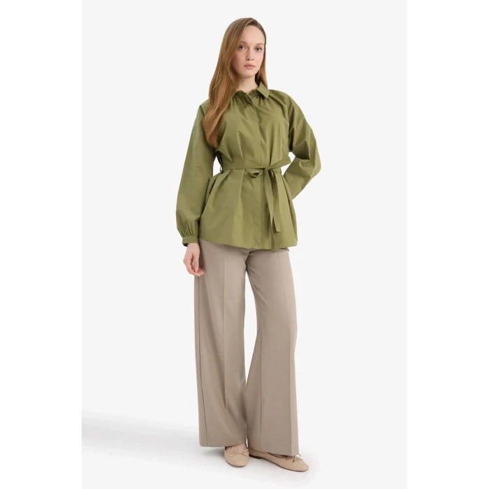 Defacto G7704AXKH21 Haki Relax Fıt Poplin Gömlek Tunik