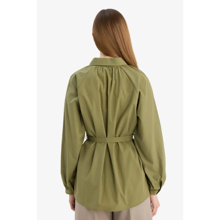 Defacto G7704AXKH21 Haki Relax Fıt Poplin Gömlek Tunik