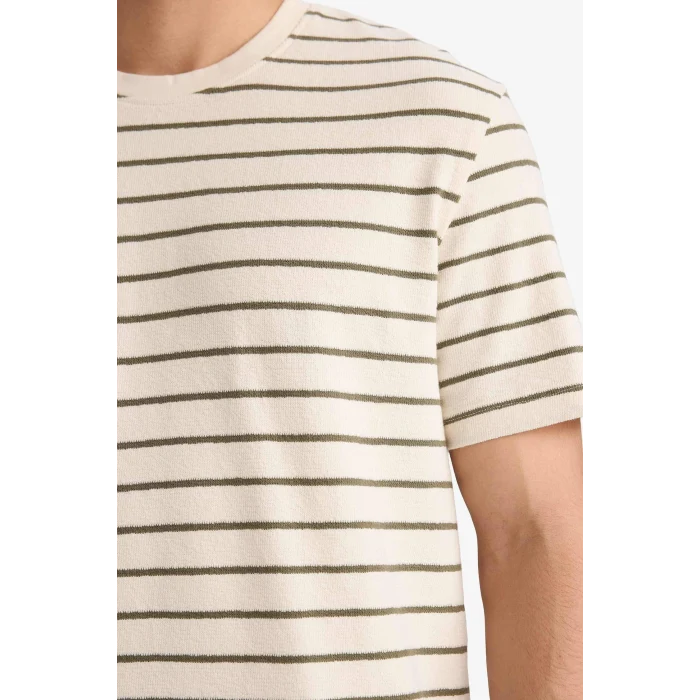 Defacto F9673AXKH82 Haki %100 Pamuk Çizgili Tişört