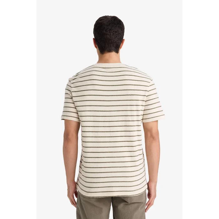 Defacto F9673AXKH82 Haki %100 Pamuk Çizgili Tişört