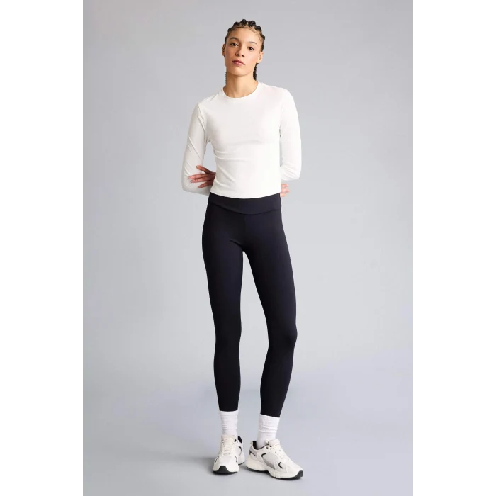 Defacto F9087AXER105 Ekru Slım Fıt Bisiklet Yaka Sporcu Uzun Kollu Tişört