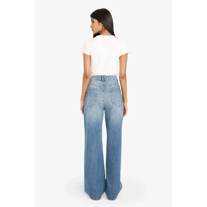 Defacto G8019AXNM28 Mavi %100 Pamuk 90s Wıde Leg Yüksek Bel Jean Pantolon