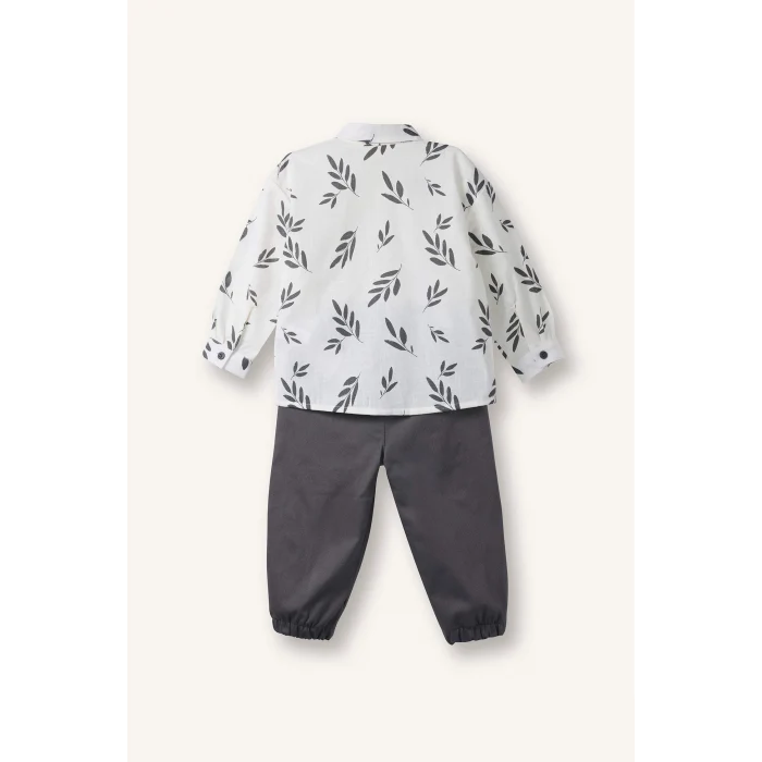 Defacto G7107A5WT34 Beyaz 2li Takım Desenli Gömlek Pantolon Erkek Bebek