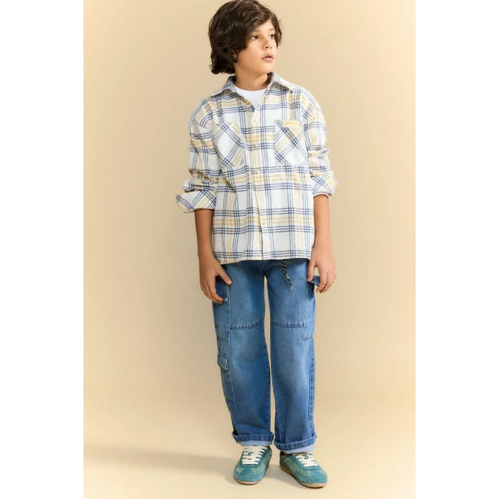 Defacto G6165A8NM28 Mavi Wıde Leg Cepli Jean Pantolon Erkek Çocuk