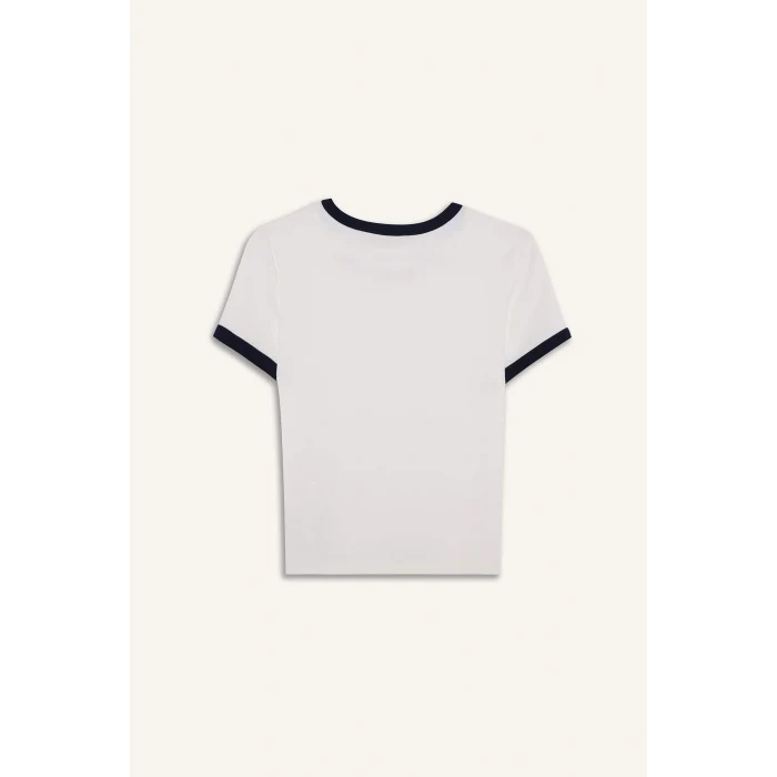 Defacto F9823AXWT32 Beyaz Fitted Ribana Tişört