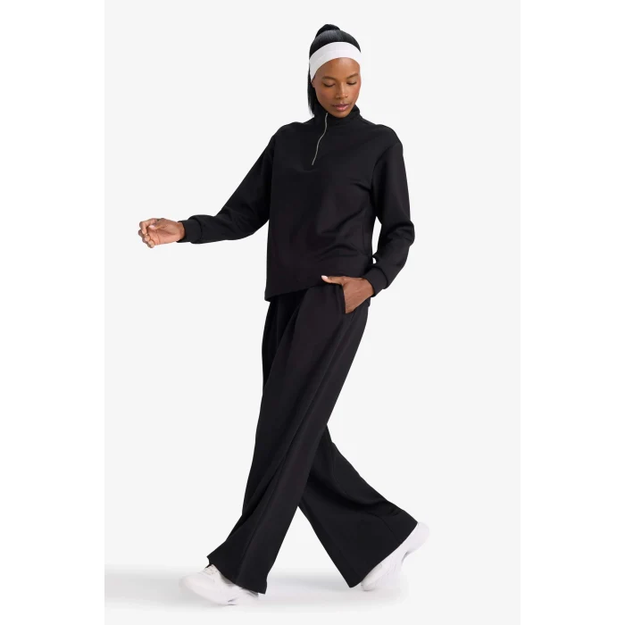 Defacto F8429AXBK81 Siyah Wide Leg Geniş Paça Standart Boy Modal Eşofman Alt