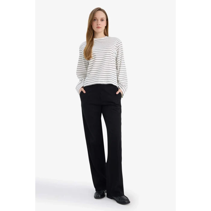 Defacto G0378AXNV243 Lacivert %100 Pamuk Regular Fit Çizgili Tunik