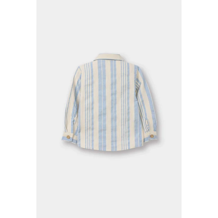 Defacto G6656A5BE343 Mavi Erkek Bebek Çizgili Keten Karışımlı Uzun Kollu Gömlek