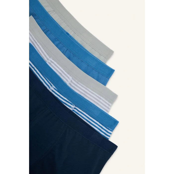 Defacto G8449A8BE358 Mavi Çizgili Penye 5li Boxer Erkek Çocuk