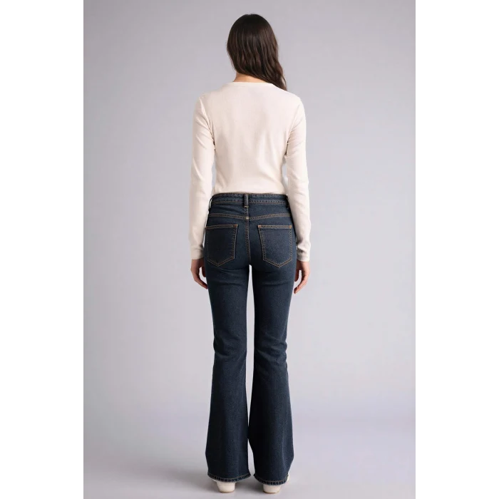 Defacto F5536AXNM34 Mavi Mia Flare Fit Jean Yıkamalı Pantolon