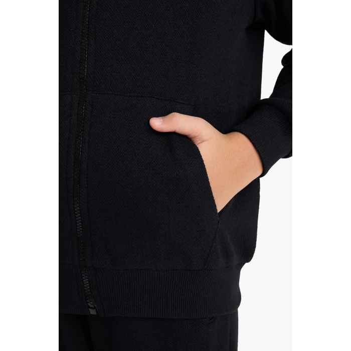 Defacto B6503A8BK81 Siyah Kapüşonlu Pike Fermuarlı Sweatshirt Erkek Çocuk