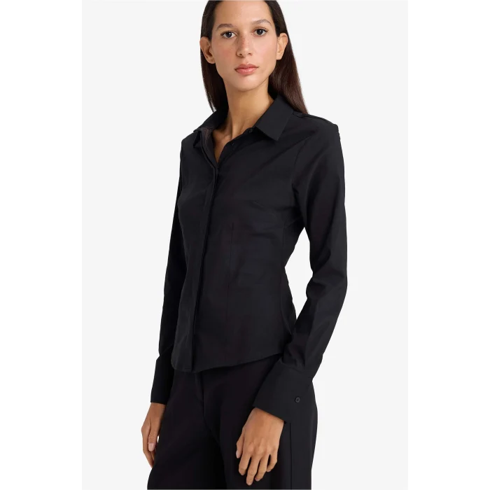 Defacto I5278AZBK27 Siyah Fitted Bengalin Gömlek