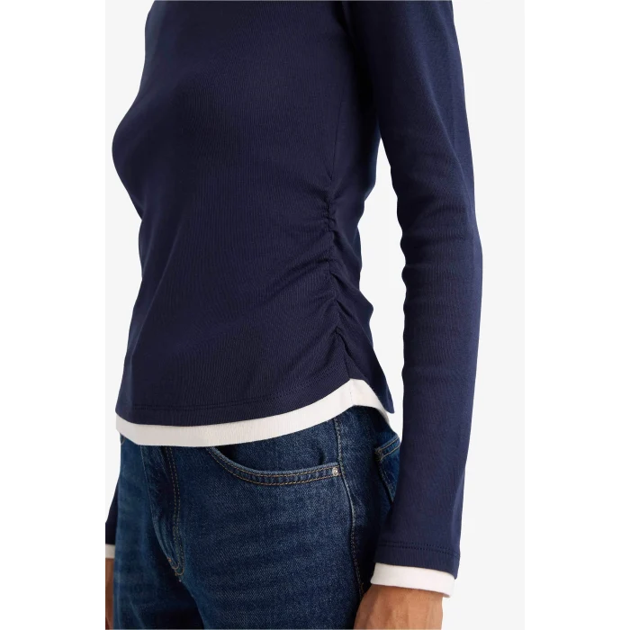 Defacto E6548AXNV245 Lacivert Slim Fit Ribana Tişört