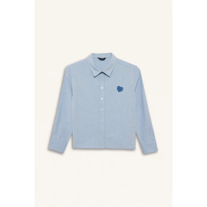 Defacto G6903A8BE789 Mavi Poplin Uzun Kollu Gömlek Kız Çocuk