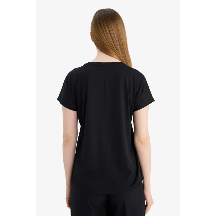 Defacto G9268AXBK81 Siyah Bisiklet Yaka Taş Baskılı Kısa Kollu Tişört