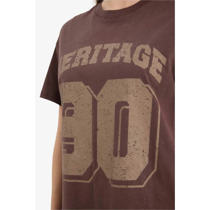 Defacto G8058AXBN340 Kahve %100 Pamuk Oversıze Spor Baskılı Tişört