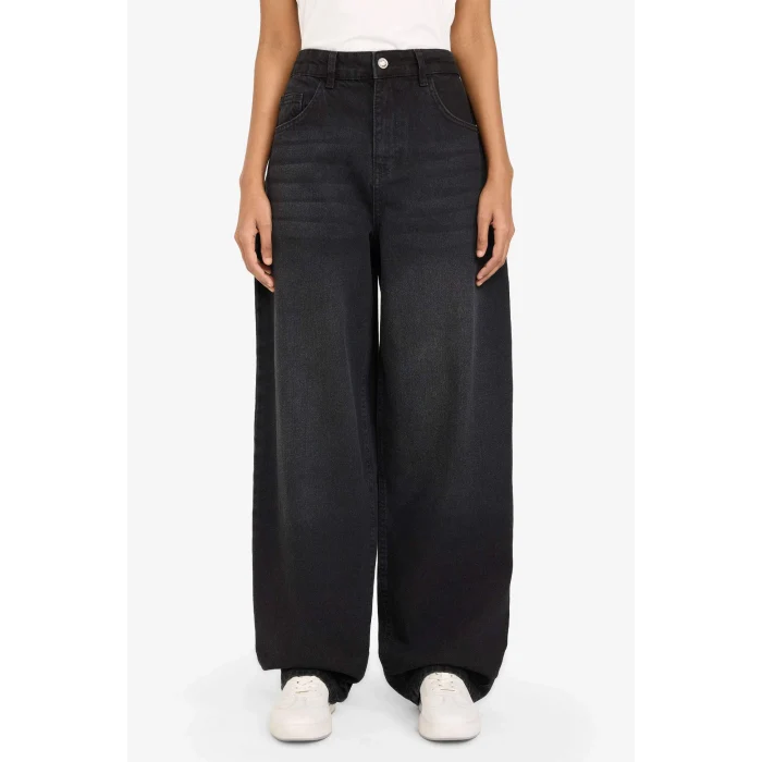 Defacto G8021AXNM40 Siyah %100 Pamuk Baggy Fıt Yüksek Bel Jean Pantolon