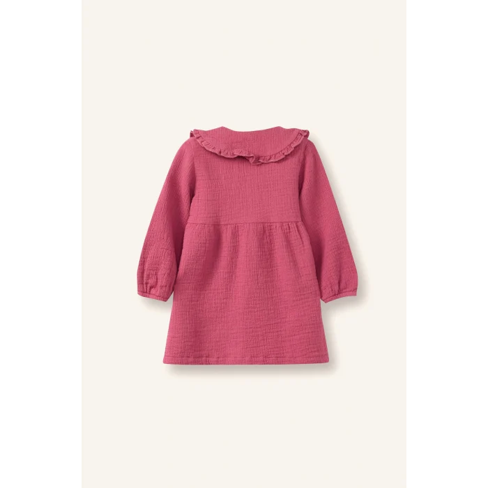 Defacto G8141A5BR123 Bordo Çiçekli Müslin Nakış Yakalı Elbise Kız Bebek